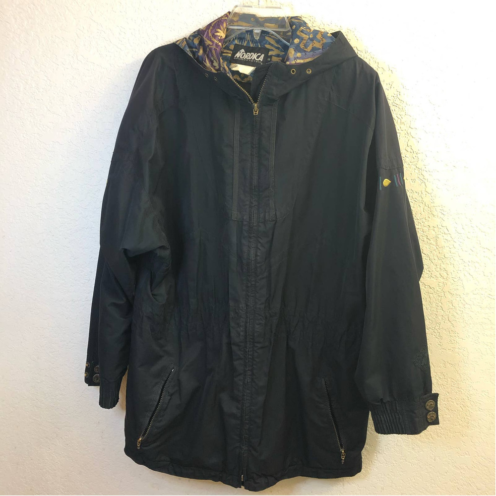 Vintage Nordica Sport System Embroidered Black Jacket Women's Size 12